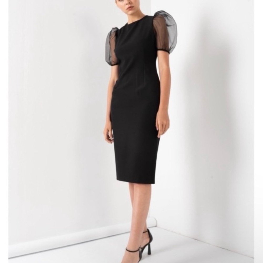ZARA Black Puff Sleeve Midi Dress